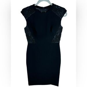 Lafayette 148 women’s black Cap-Sleeve Talon Sheath Dress see through panel 0P